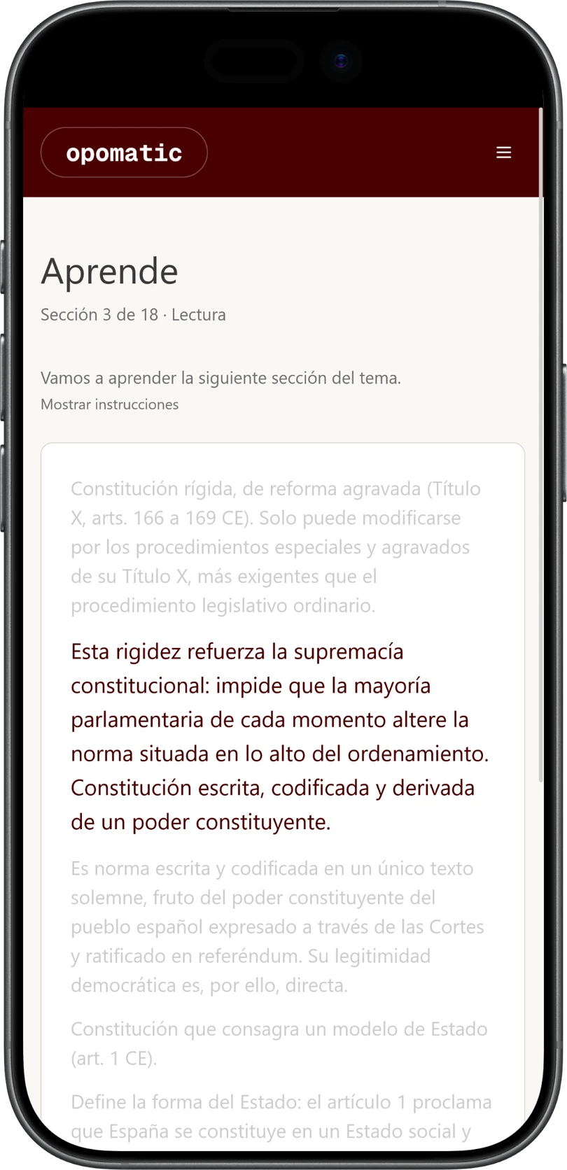 Pantalla de Aprende en un iPhone